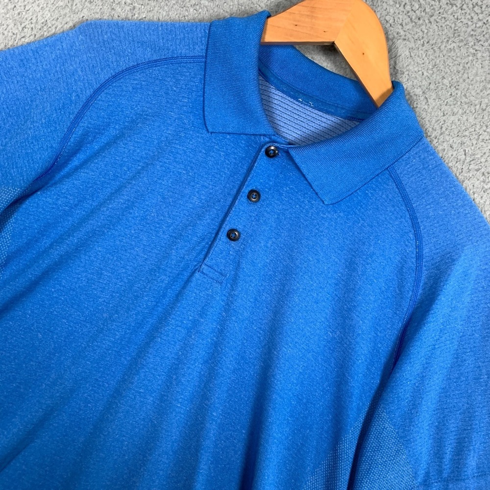 Lululemon Metal Vent Polo Shirt Men's Large L Blue Performance Seamless Gym Golf
